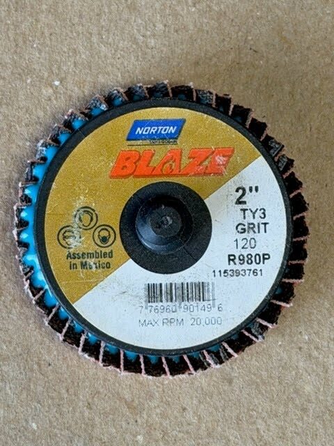Norton Blaze 2 inch flap disc, TY3 grit 120, MPN 77696090149